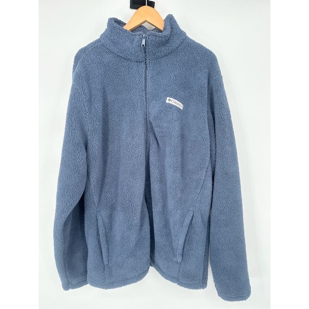 Columbia Full Zip High Pile Teddy Fleece Jacket Mens XXL Blue Hiking Outdoor